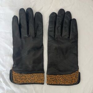 Black leather Gloves with Leopard Print Interior xl